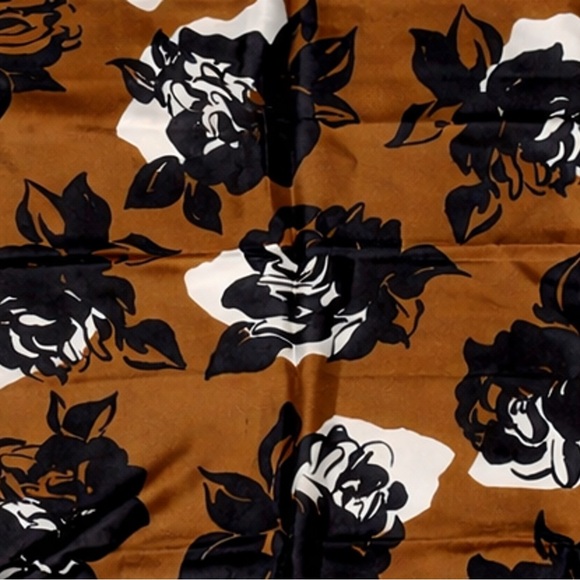 Vintage Yves Saint Laurent Silk Foulards Rose Print Scarf Brown Black White - Picture 5 of 8